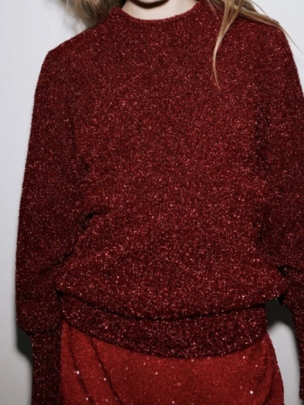 Zara Red Tinsel Open-Back Holiday Sweater
